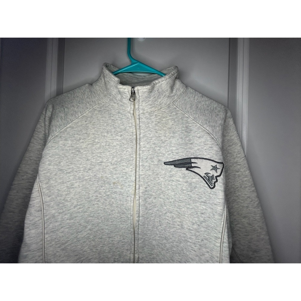 NFL New England Patriots Grey Embroidered Logo Full Zip‎ Jacket Sz Womens Large